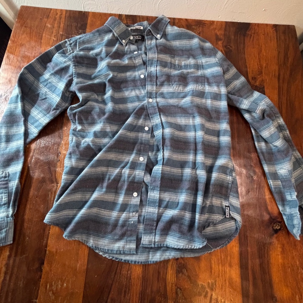 Ezekiel‎ Vintage Mens Blue Striped Flannel Button Down Shirt EL223054 Large